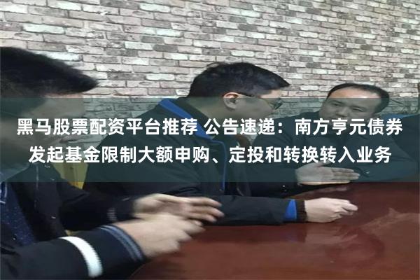 黑马股票配资平台推荐 公告速递：南方亨元债券发起基金限制大额申购、定投和转换转入业务